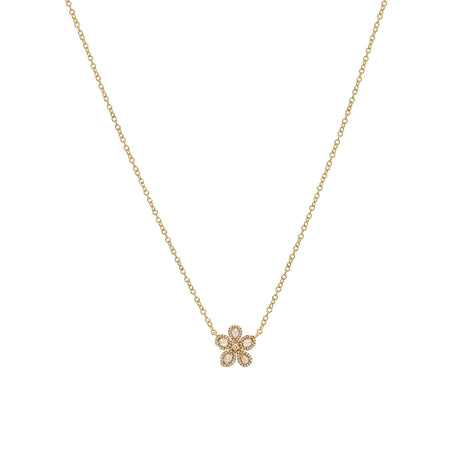 Rosecut Diamond Flower Necklace  14K Yellow Gold 0.53 Diamond Carat Weight 0.49" Long X 0.49" Wide 16-18" Adjustable Length