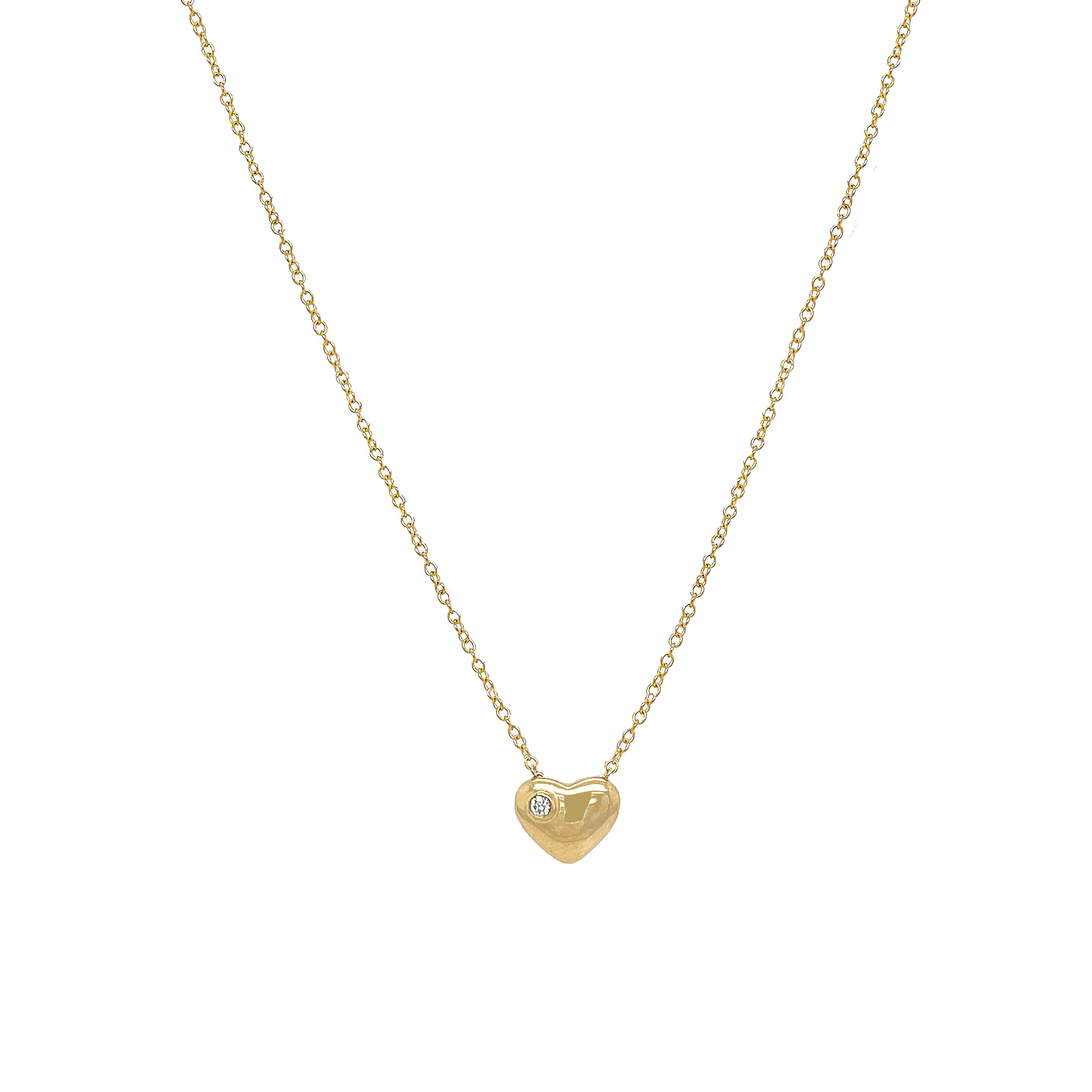 Diamond Bezel Puffy Heart Necklace

14K Yellow Gold
0.02 Diamond Carat Weight
0.27" Long X 0.32" Wide
16-18" Adjustable Length