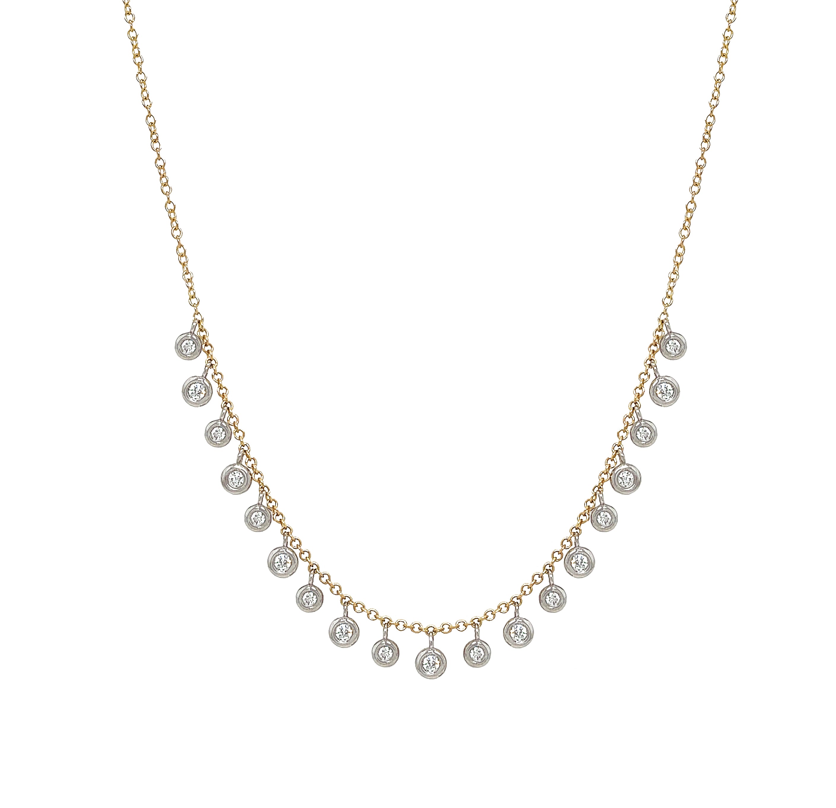 Diamond Bezel Drop Necklace

14K Yellow Gold
0.37 Diamond Carat Weight
Large Bezels: 0.19" Long X 0.12" Wide
Small Bezels: 0.16" Long X 0.10" Wide
16-18" Adjustable Length