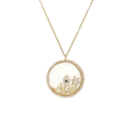 Diamond Eye, Moon, Star, Heart, Hamsa Confetti Charm Chain Necklace  14K Yellow Gold 0.33 Diamond Carat Weight 0.76" Diameter
