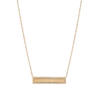 Pave Diamond Border Gold Bar Pendant Necklace  14K Yellow Gold 0.15 Diamond Carat Weight Chain: 16-18" Long Bar: 0.2" High X 1.18" Long Custom Engraving Optional