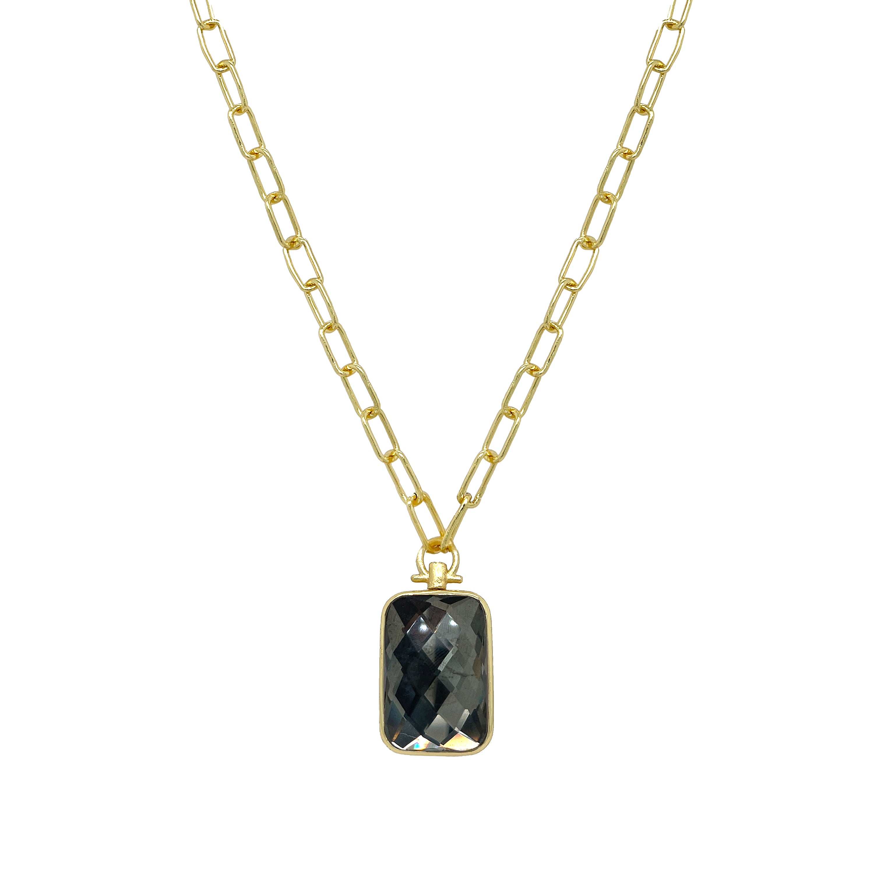 Mother Of Pearl &amp; Grey Reversible Link Necklace

This versatile necklace features a reversible design, allowing for multiple looks in one piece. The link style adds a touch of sophistication to any outfit.

Yellow Gold Plated
Pendant: 1.69" Long X 0.88" Wide
30" Length