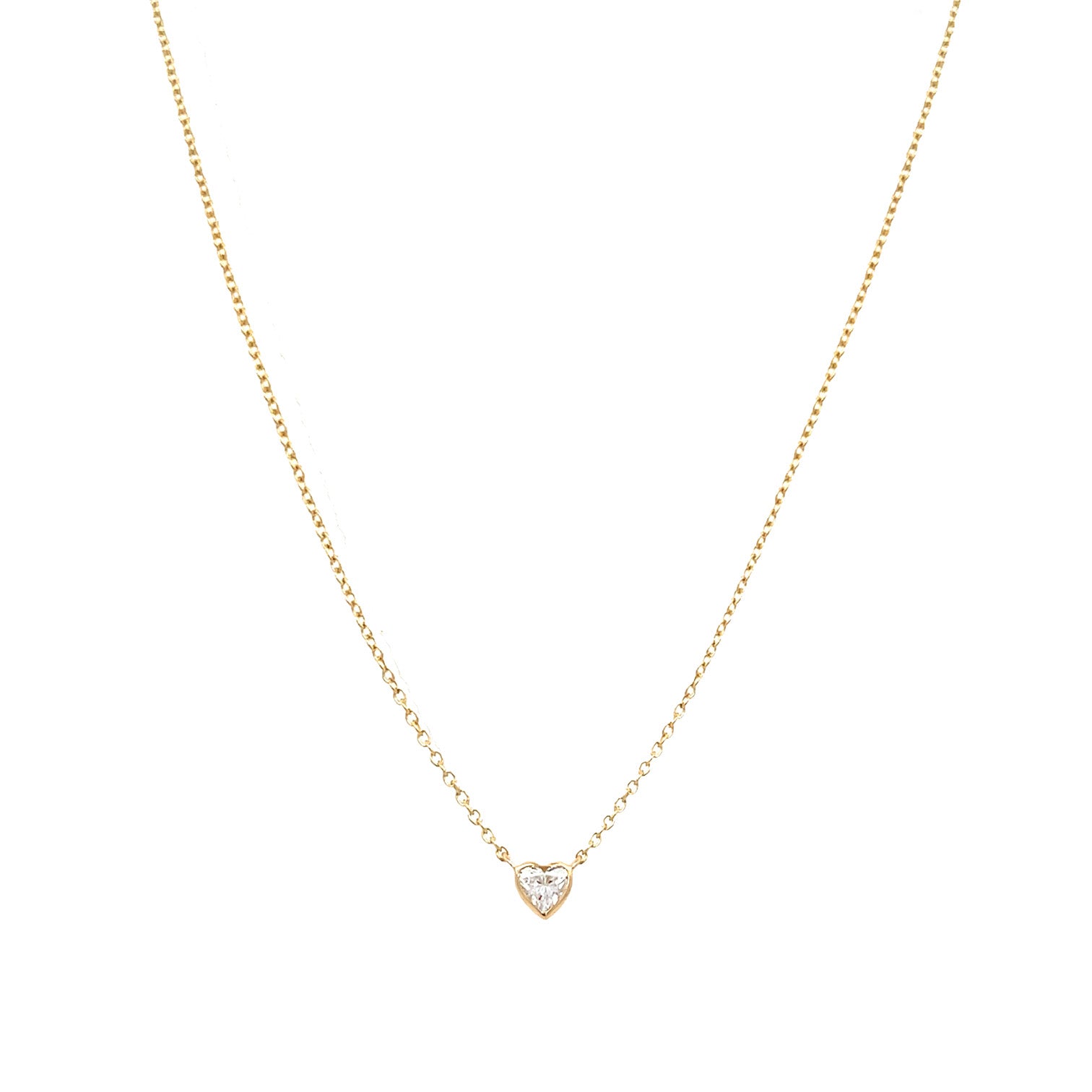 Heart Shaped Diamond Bezel Set Necklace   14K Yellow Gold 0.20 Diamond Carat Weight  16"-18" Adjustable Length