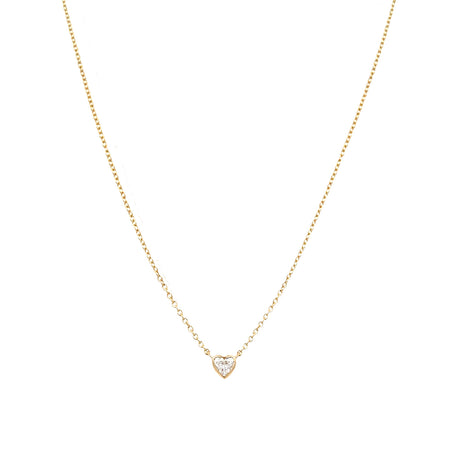 Heart Shaped Diamond Bezel Set Necklace   14K Yellow Gold 0.20 Diamond Carat Weight  16"-18" Adjustable Length