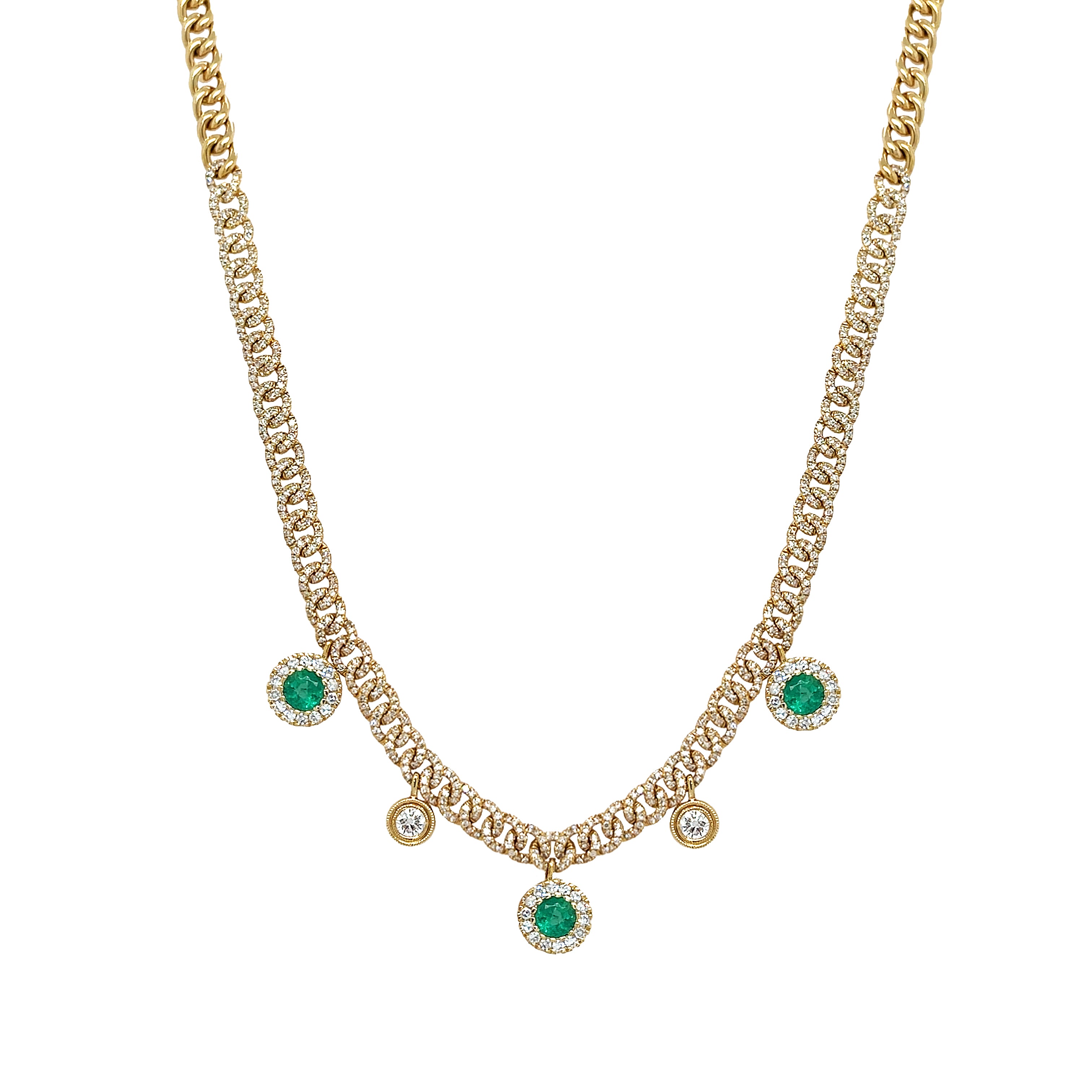 Diamond &amp; Emerald Drop Curb Link Necklace

14K Yellow Gold
1.70 Diamond Carat Weight
0.75 Emerald Carat Weight
14-16" Adjustable Length