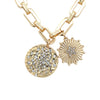CZ Multi Charm Chain Necklace  Yellow Gold Plated Disc: 0.85" Wide Star Burst: 0.72" Wide 16.5-18.5" Adjustable Length