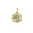 CZ Flower Disc Charm Pendant  Yellow Gold Plated 0.90' Long X 0.72" Wide