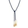 Lapis Beaded Oval Dome Tie Lariat Necklace  Yellow Gold Plated Domes: 1.05" Long X 0.38" Wide 34" Length