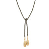 Pyrite Beaded Oval Dome Tie Lariat Necklace  Yellow Gold Plated Domes: 1.05" Long X 0.38" Wide 34" Length
