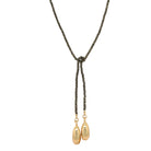 Pyrite Beaded Oval Dome Tie Lariat Necklace  Yellow Gold Plated Domes: 1.05" Long X 0.38" Wide 34" Length