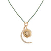Diamond Moon & Star Disc Charm on Green Black Spinel Beaded Necklace  Yellow Gold Plated Over Silver 16" Length Moon: 1.60" Long X 0.13" Wide Star Disc: 0.96" Diameter Spinel: 0.07" Diameter