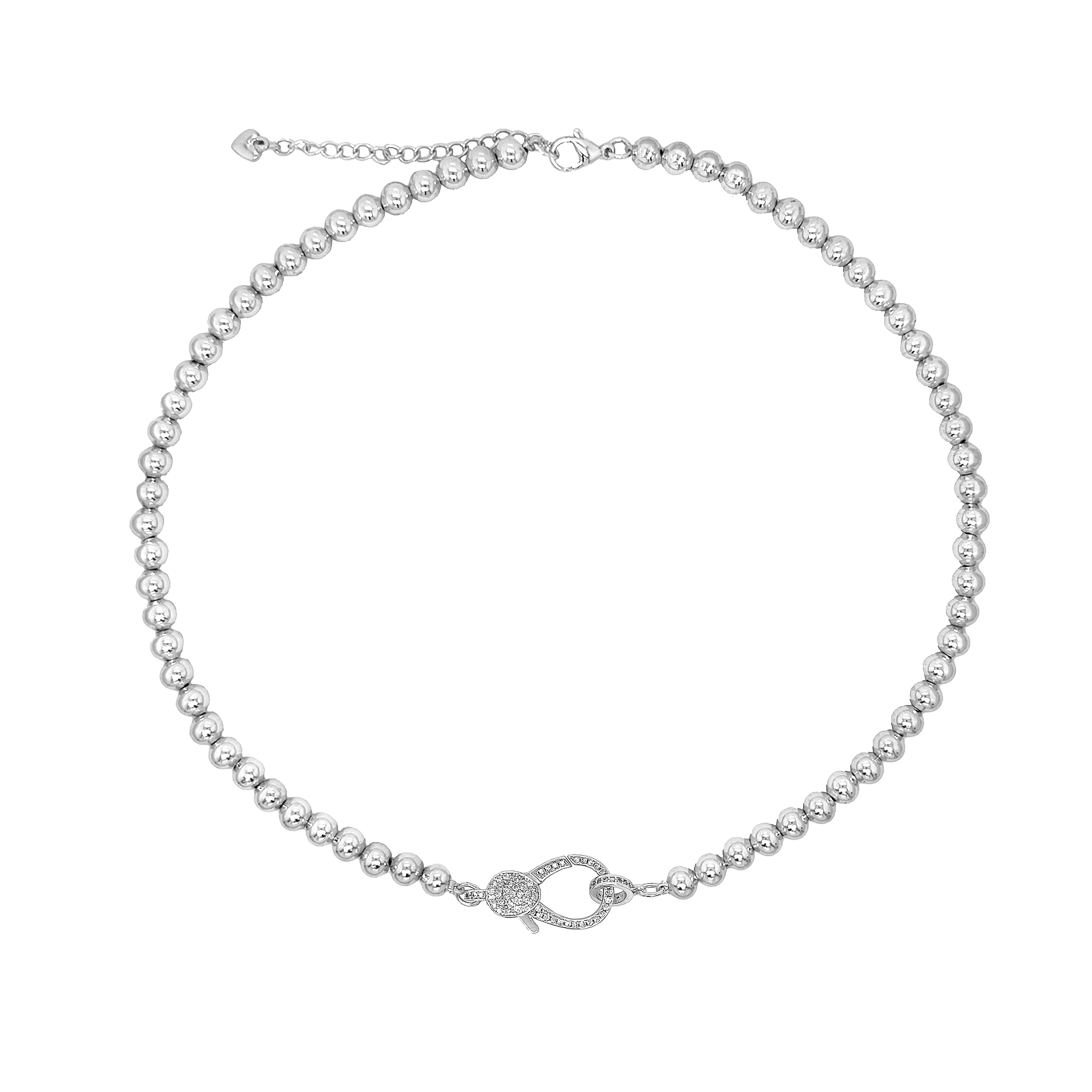 White Gold Lobster Clasp Bead Necklace View 1