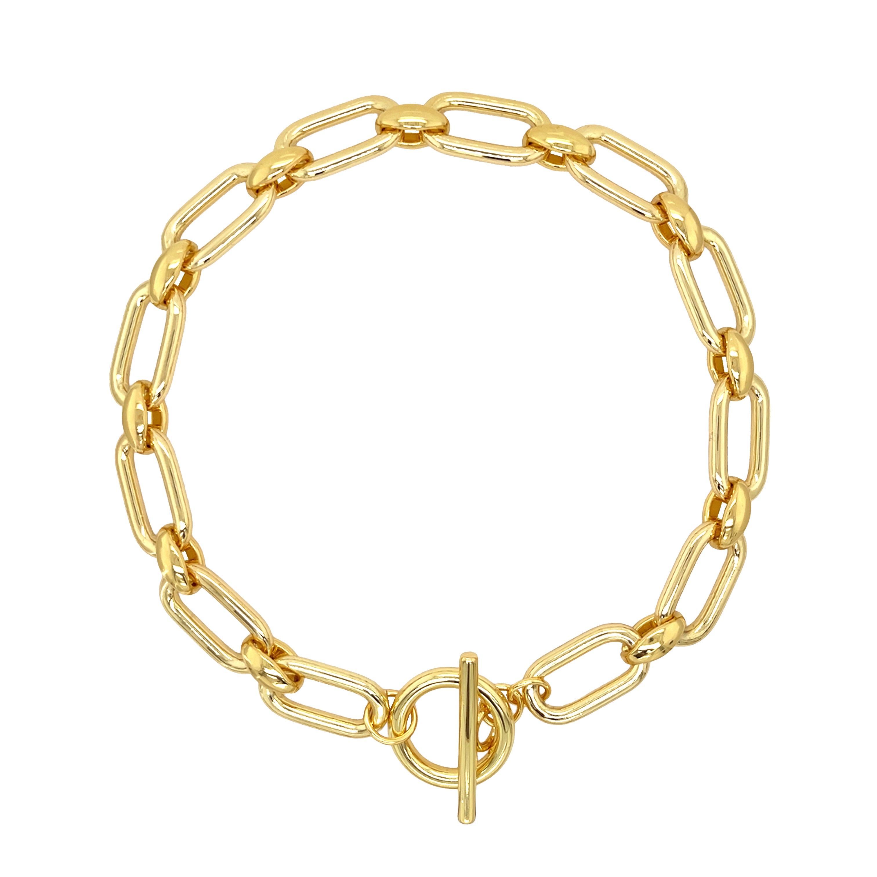 Large Paperclip Link Toggle Necklace

Yellow Gold Plated

18" Length