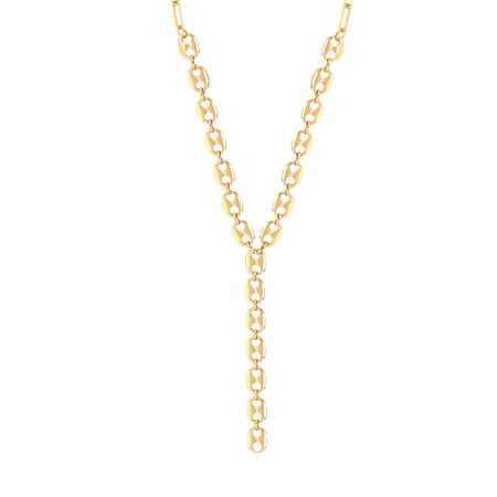 Anchor & Paperclip Chain Lariat Necklace  Yellow Gold Plated Anchor Links: 0.42" Wide x 0.56" Long 4" Lariat Drop 18-20" Adjustable Length    While supplies last. All Deals Of The Day sales are FINAL SALE.