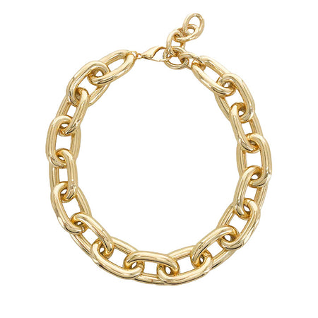 <p>Large Paperclip Chain Necklace</p> <ul> <li>Yellow Gold Plated</li> <li>1" Thick</li> <li>18-21" Adjustable Length</li> </ul>