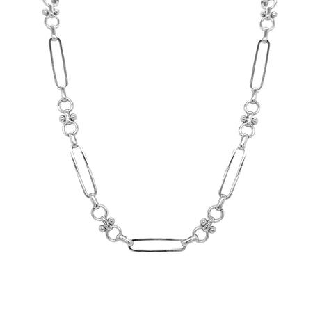 Rectangle Mixed Link Necklace  White Gold Plated Large Link: 0.75" Long X 0.25" Wide Small Circle Link: 0.5" Long X 0.25" Wide 16-18" Adjustable Length   While supplies last. All Deals Of The Day sales are FINAL SALE.