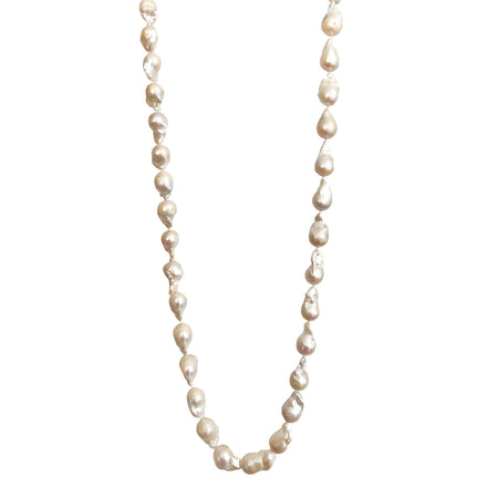 White Baroque Pearl Necklace  Clasp: Yellow Gold Plated Over Silver 34" LongWhite Baroque Pearl Necklace  Clasp: Yellow Gold Plated Over Silver