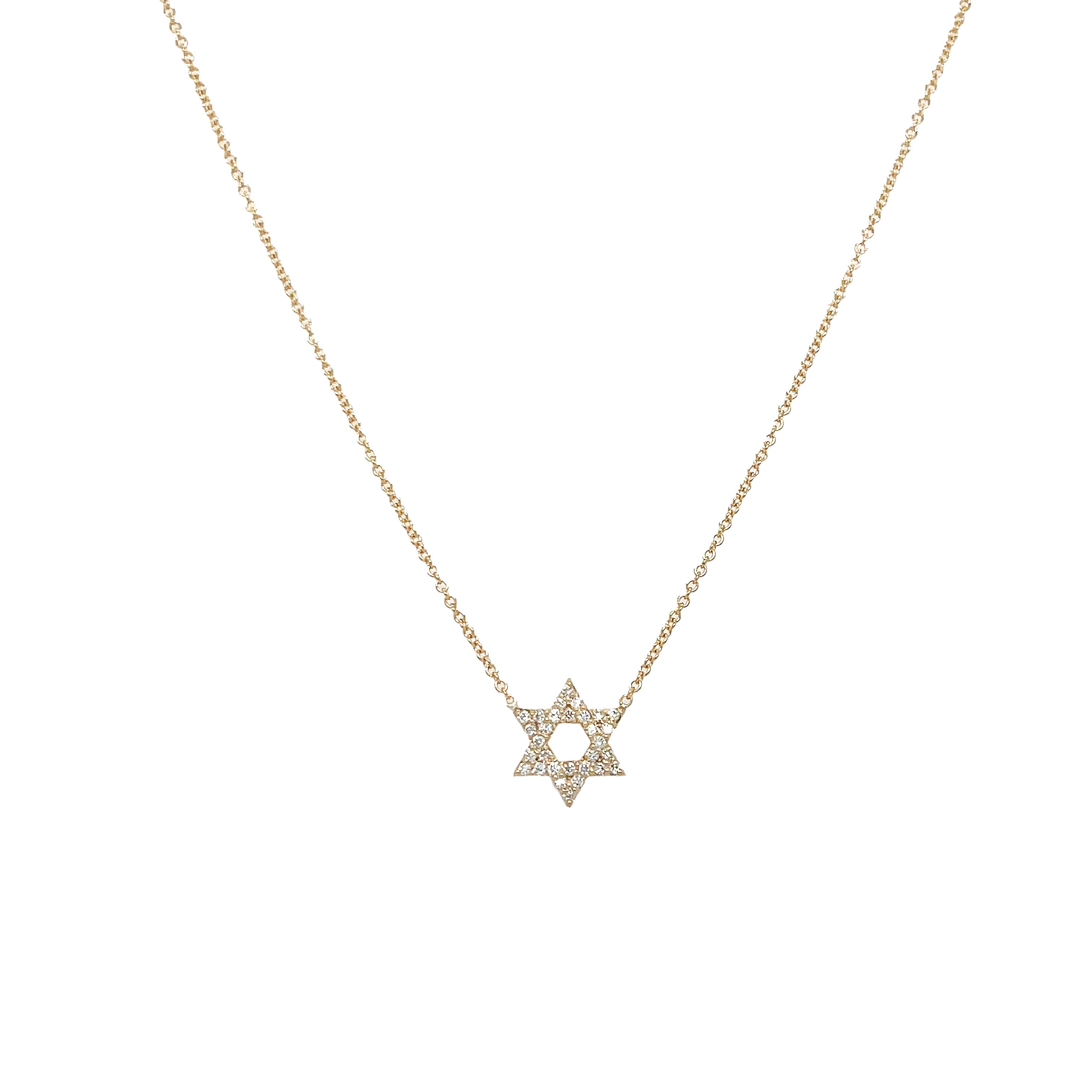 14K Diamond Star Of David Necklace  14K Yellow Gold 0.20 Diamond Carat Weight Star: 0.25" Diameter 16" Long 