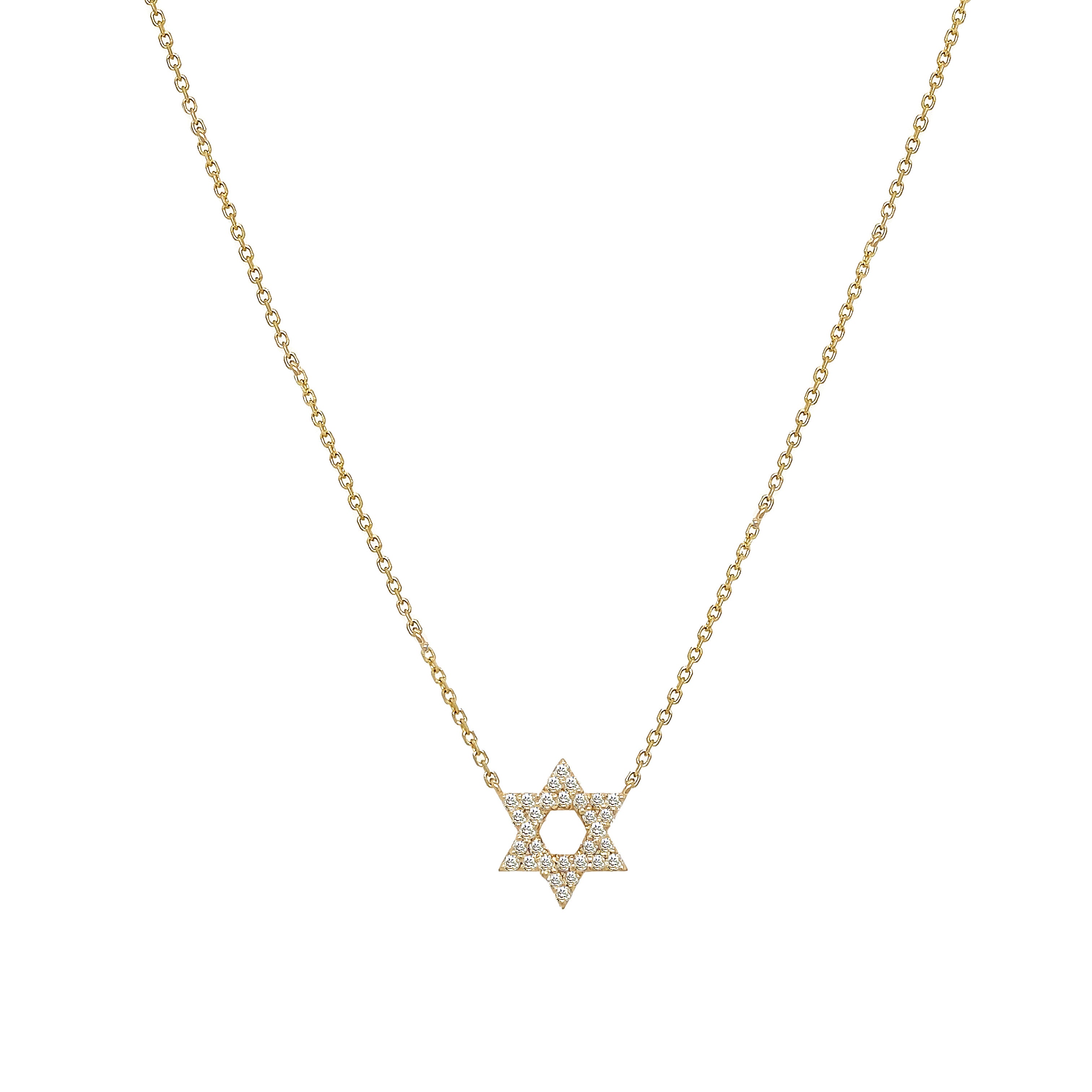 14K Large Diamond Star Of David Necklace  14K Yellow Gold 0.65 Diamond Carat Weight Star: 0.56" Diameter 16" Long 