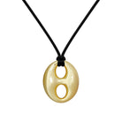 The finishing touch your wardrobe has been waiting for. A gleaming yellow gold-plated mariner link pendant hangs from a sleek black cord, creating a look that's equal parts bold, modern, and effortlessly chic. Adjustable for endless styling possibilities, this statement-maker is ready to shine from day to night.