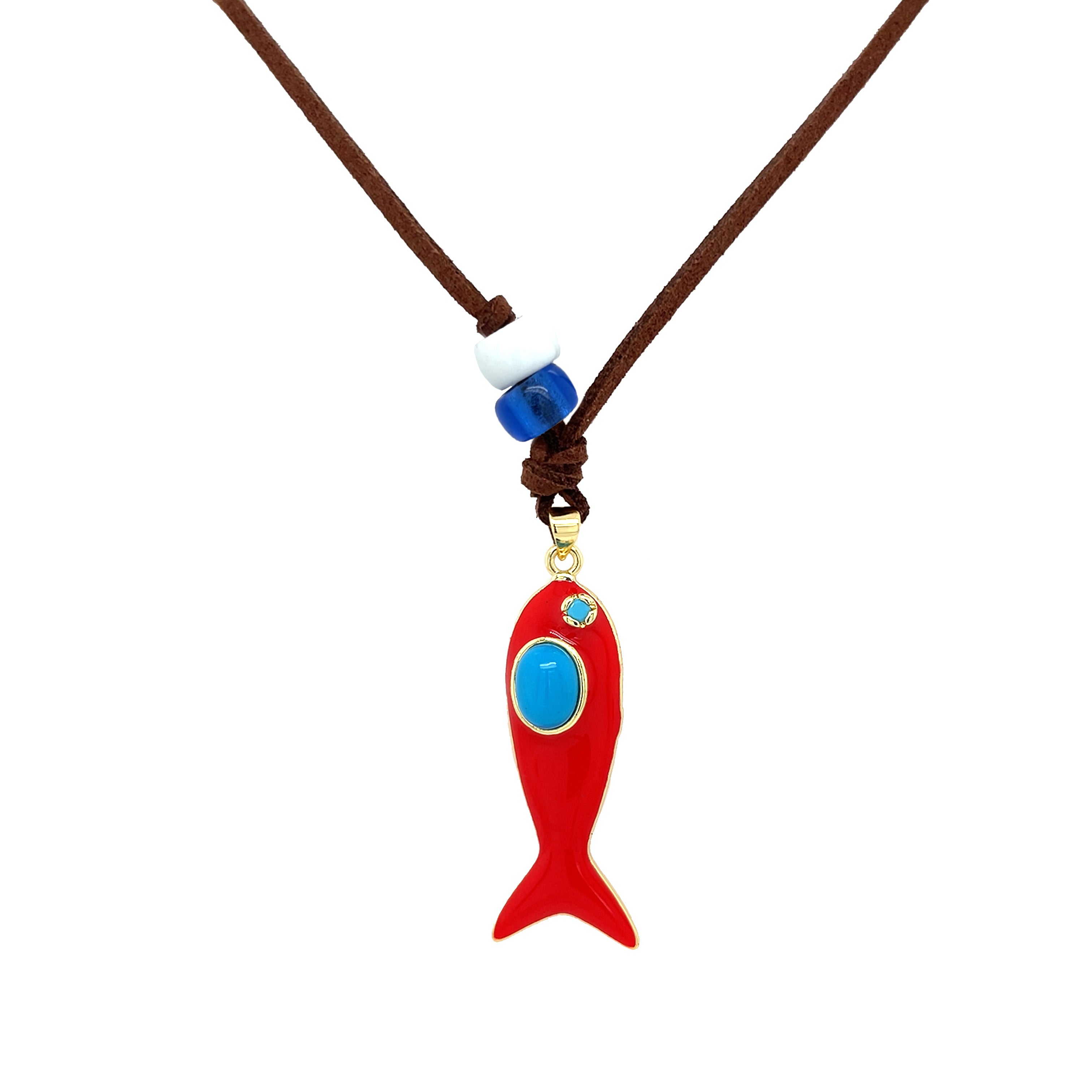 Resin Fish Pendant On Suede Leather Cord Necklace

This Fish Pendant Necklace is available in multiple color options, adding subtle yet eye-catching variety to your necklace collection. Perfect for layering, it complements diverse styles while being a chic statement.

Yellow Gold Filled
Fish Pendant: 1.5" Long X 0.5" Wide
Drop: 1.75" Long