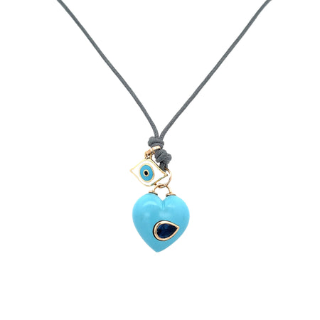 Turquoise & Sapphire Heart Eye Necklace
