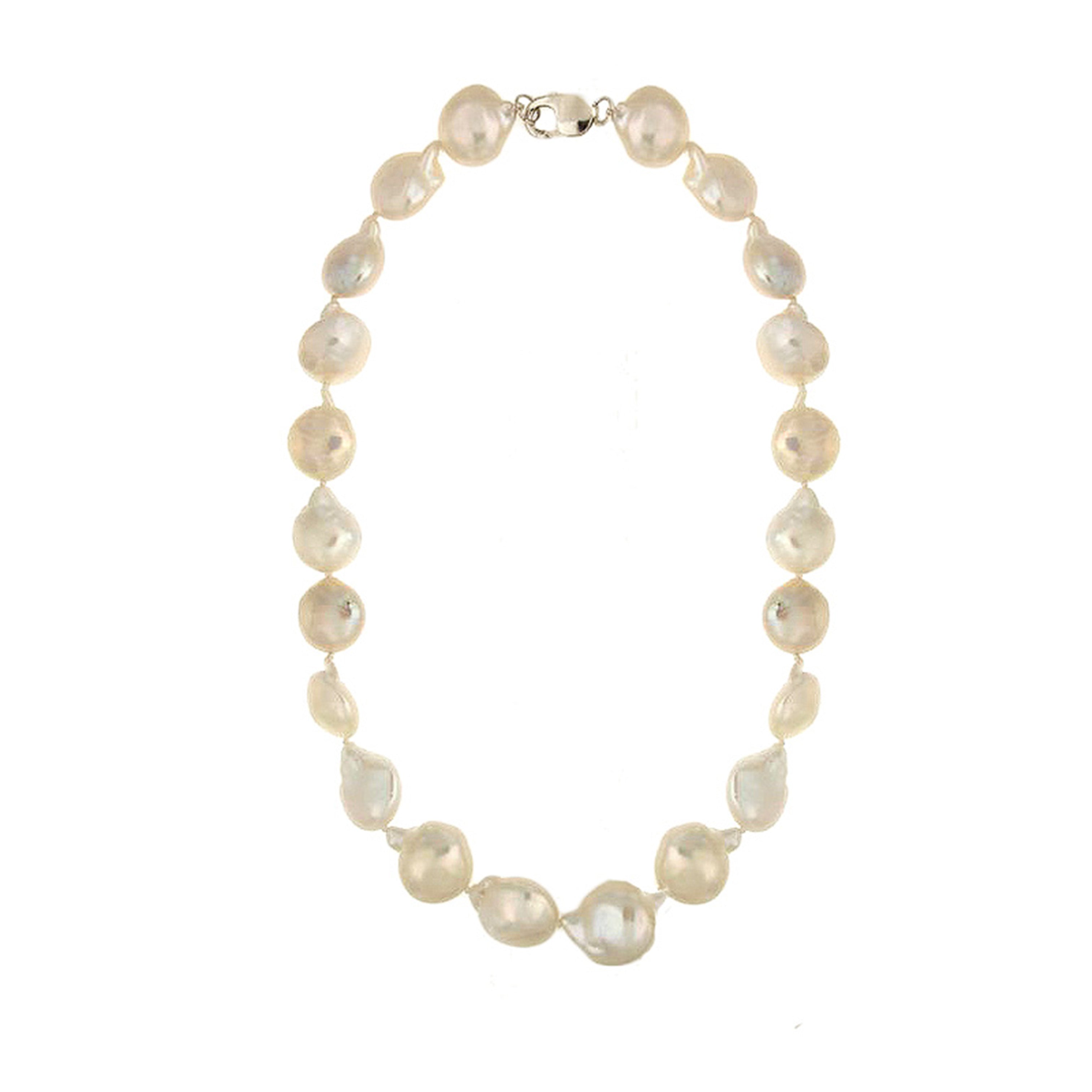 White Baroque Pearl Necklace  Clasp: Yellow Gold Plated Over Silver