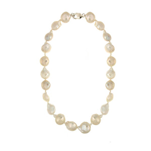 White Baroque Pearl Necklace  Clasp: Yellow Gold Plated Over Silver