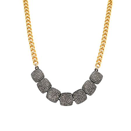 Black Diamond Multi Square Chain Necklace   Yellow Gold Plated Over Silver  1.46 Diamond Carat Weight  Diamond Design: 3.0"  Total Length  15"-17.5" Adjustable Length
