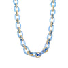 Blue Crystal Link Necklace  Yellow Gold Plated Cubic Zirconia Link: 0.375" Wide 17" Length 