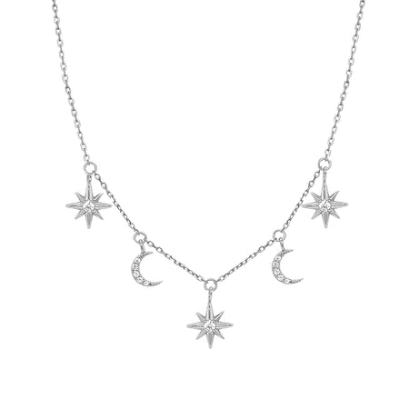 CZ Star & Moon Charm Chain Necklace  Yellow Gold Plated Over Silver 16.5-18.5" Adjustable Length Evil Eye: 0.47" Long X 0.23" Wide    While supplies last. All Deals Of The Day sales are FINAL SALE.