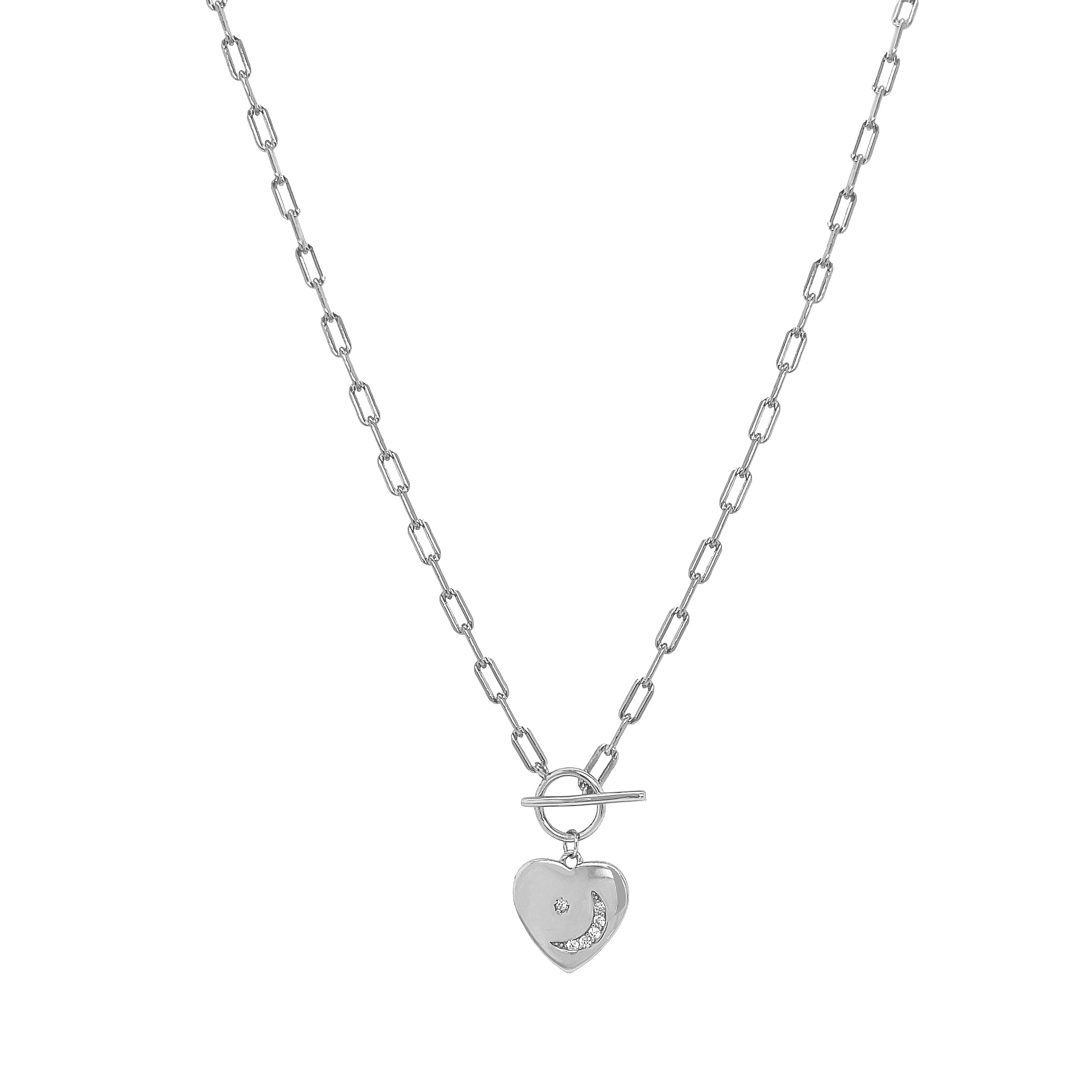 <p>CZ Detail Heart Pendant Toggle Link Necklace</p> <ul> <li>White Gold Plated Over Silver</li> <li>16" Length<br></li> <li>Heart Pendant: 0.46" Wide</li> </ul> <p><span style="color: #ff2a00;"><em>While supplies last. All Deals Of The Day sales are FINAL SALE.</em></span></p>