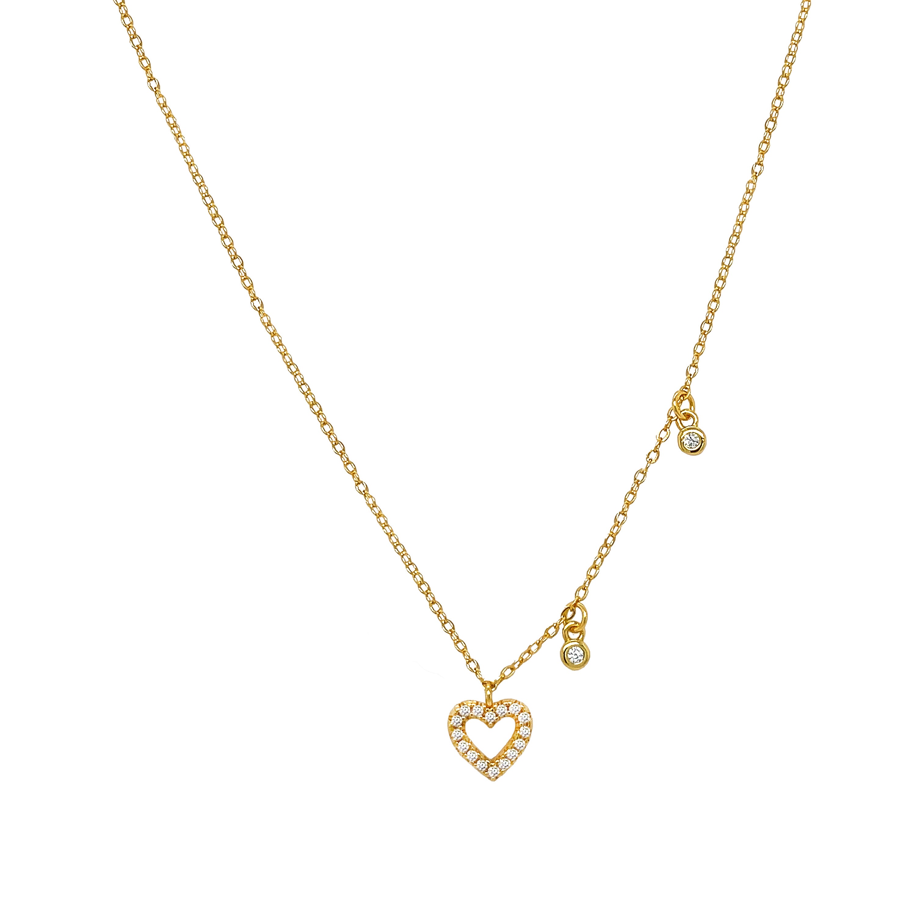 Pave CZ Heart Outline Charm Chain Necklace  Yellow Gold Plated Over Silver 16-18" Adjustable Length Heart: 0.31" Wide CZ Dangle: 0.11" Wide    While supplies last. All Deals Of The Day sales are FINAL SALE.