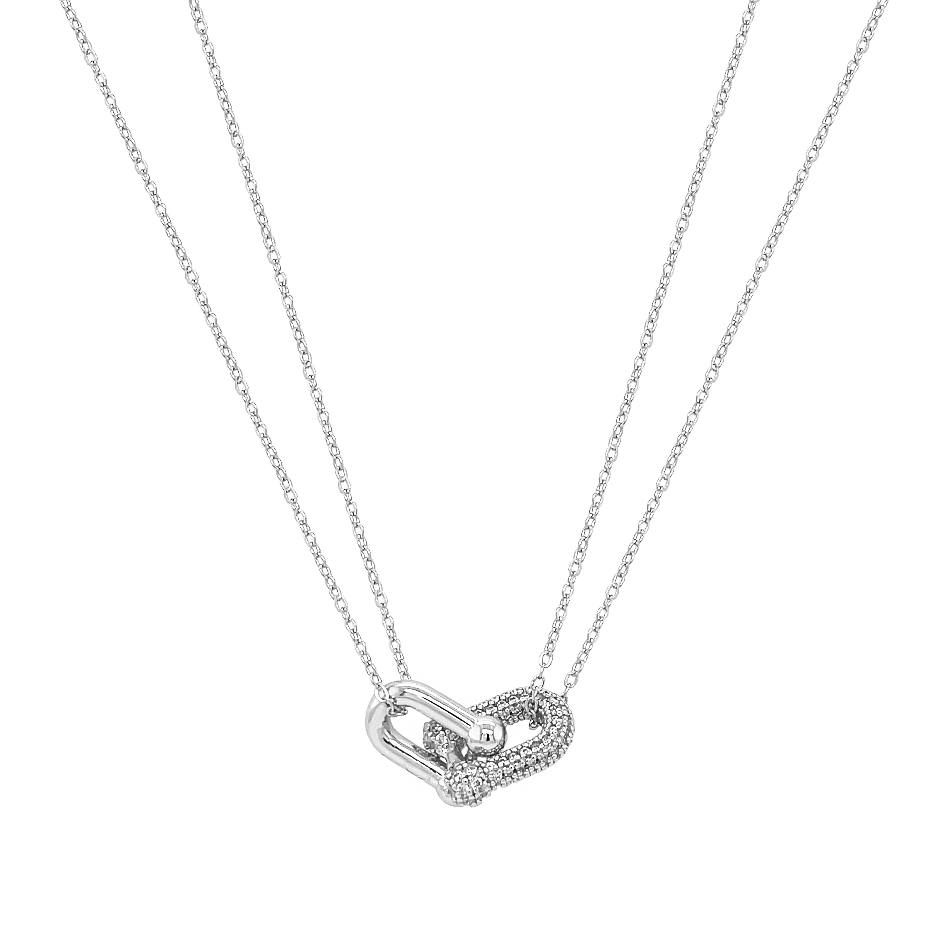 CZ Link Bar Pendant Double Chain Necklace

White Gold Plated Over Silver
Link Pendant: 0.75" Wide
16-18" Adjustable Length