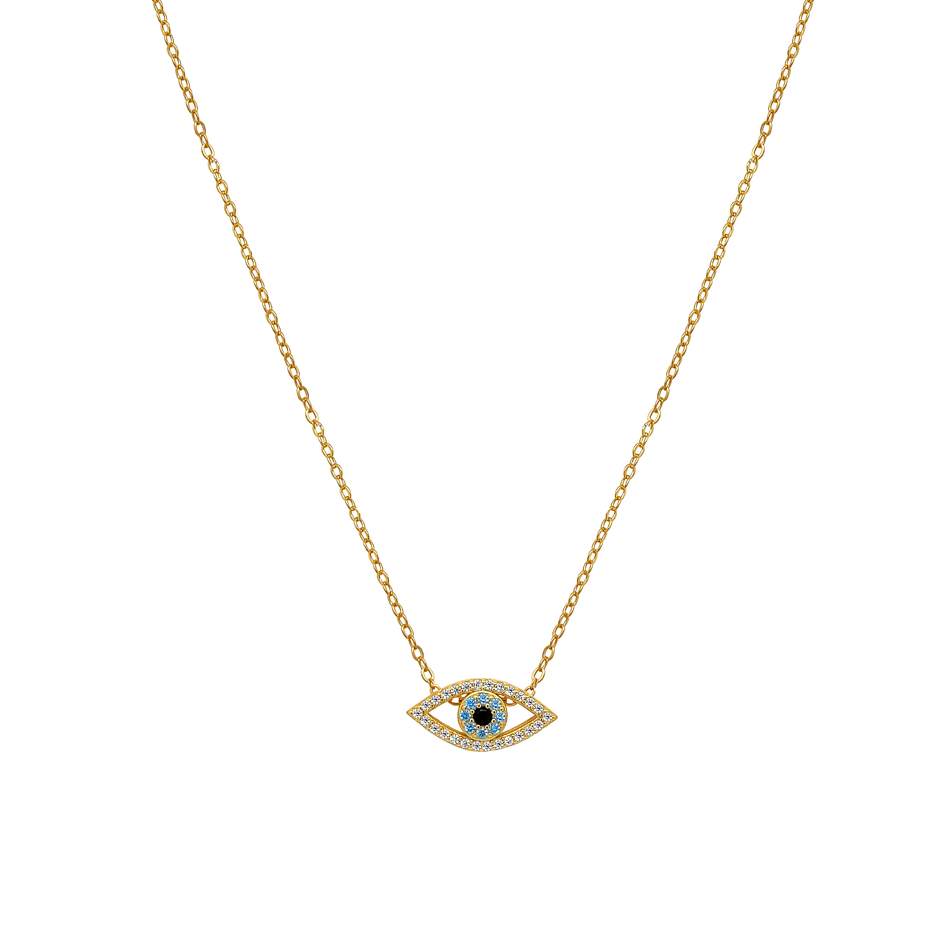 Light Blue CZ Eye Necklace

Yellow Gold Plated Over Silver
Eye: 0.30" Long X 0.62" Wide
16-18" Adjustable Length

While supplies last. All Deals Of The Day sales are FINAL SALE.