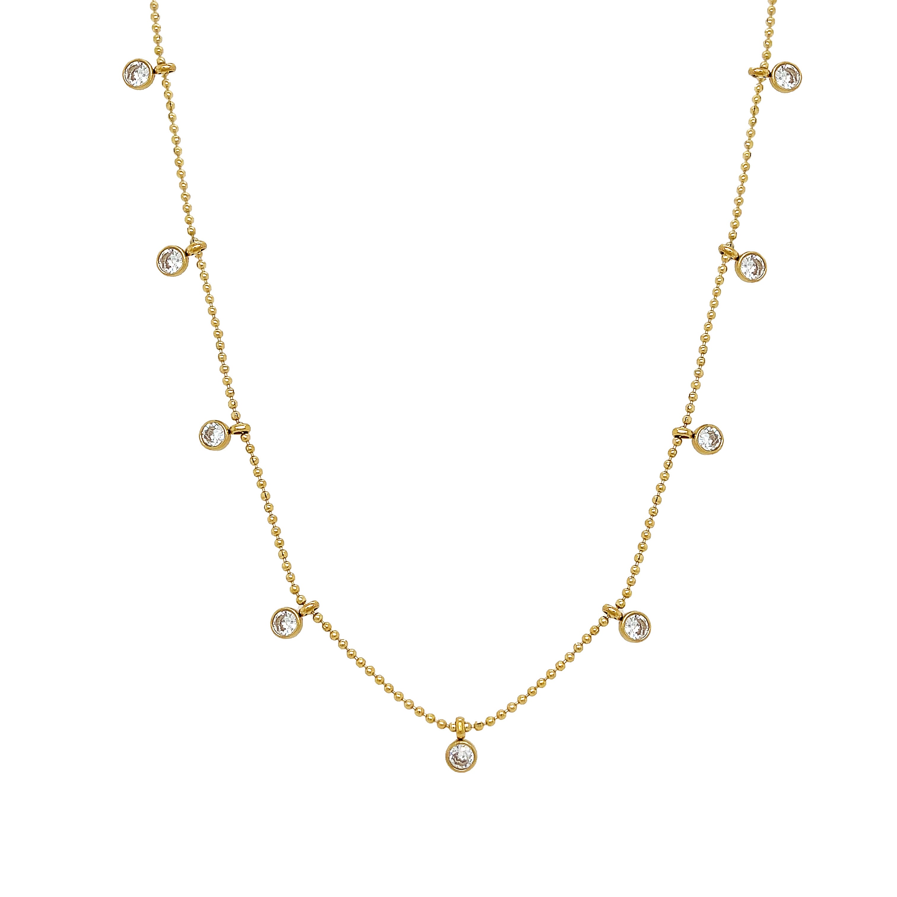 CZ Dangle Necklace  Yellow Gold Plated Over Silver 16.5-18.5" Adjustable Length  CZ Dangles: 0.15" Wide