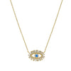 Baguette CZ Evil Eye Chain Necklace  Yellow Gold Plated Over Silver Eye: 1" Long X 0.60" Wide 16-17.5" Adjustable Length