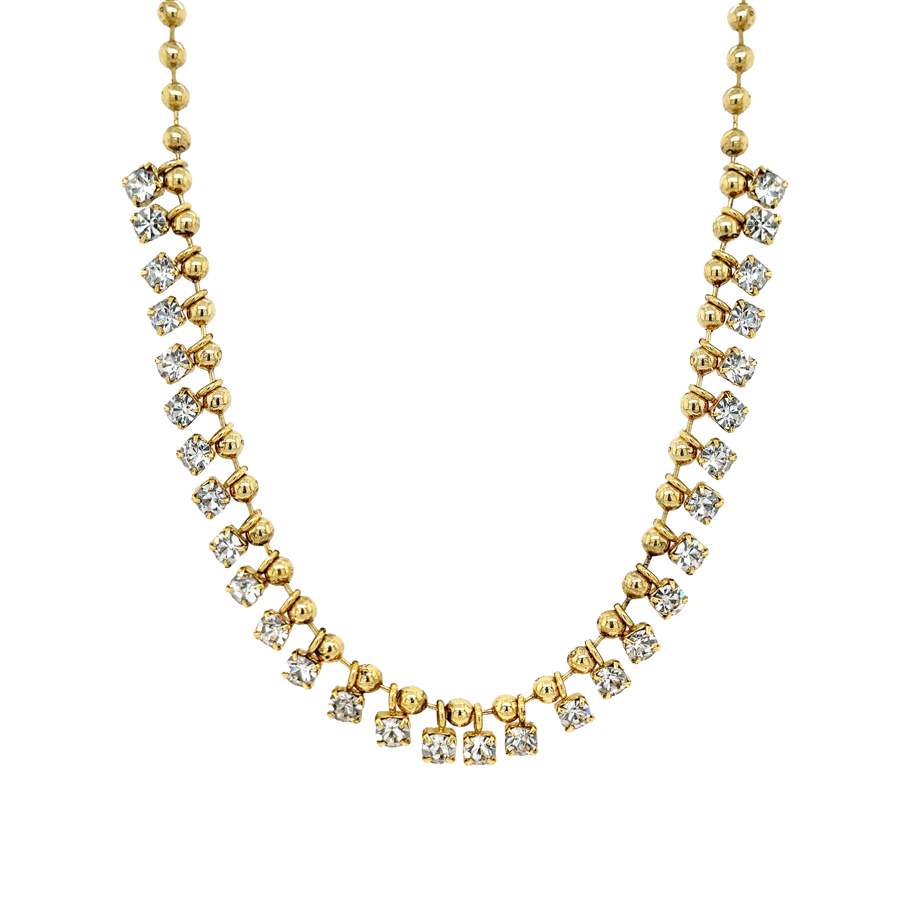 Multi Drop Crystal Necklace

Elegant with a modern touch, this necklace is designed to shimmer from every angle. Featuring radiant crystal drops suspended from a polished yellow gold plated bead chain, it brings graceful movement and effortless sparkle to any look. Perfect for layering or wearing alone as a refined statement piece.

Yellow Gold Plated
Cubic Zirconia
15-19" Long