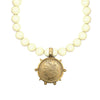Coin Pendant & Ivory Bead Necklace  Yellow Gold Plated Pendant: 1.60" Wide Beads: 0.54" Wide 17.5-18" Adjustable Length