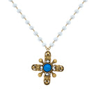 Pearl Turquoise Antique Pendant Necklace&nbsp;

Yellow Gold Plated
Pendant: 3.18" Long X 2.83" Wide
17.5" Length