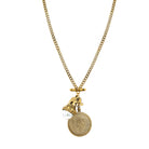 CZ Pearl, Elephant &amp; Coin Charm Necklace

Yellow Gold Plated

Coin Charm: 2.50" Long X 1.49" Wide
Elephant &amp; Pearl Charm: 1.65" Long X 1.20" Wide
28" Length