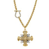 Pearl Cross CZ Chain Necklace  Yellow Gold Plated Pendant: 2.60" Long X 2.36" Wide 18" Long