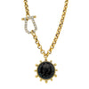 Oxidized Coin CZ Chain Pendant Necklace  Yellow Gold Plated Pendant: 1.65" Long X 1.47" Wide' 18" Long