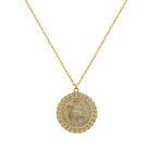 CZ Zodiac Disc Necklace  Yellow Gold Plated 1.87" Long X 1.56" Wide 18" Length