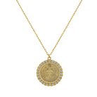 CZ Zodiac Disc Necklace  Yellow Gold Plated 1.87" Long X 1.56" Wide 18" Length