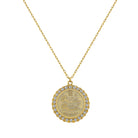 CZ Zodiac Disc Necklace  Yellow Gold Plated 1.87" Long X 1.56" Wide 18" Length