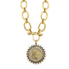 CZ & Pearl Coin Pendant Toggle Chain Necklace  Yellow Gold Plated 2.45" Long X 2.0" Wide 18" Long