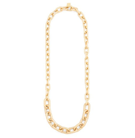 Resin Graduated Chunky Cable Link Necklace  Yellow Gold Metal Coating 40" Length Largest Link: 0.95" Width X 1.54" Length