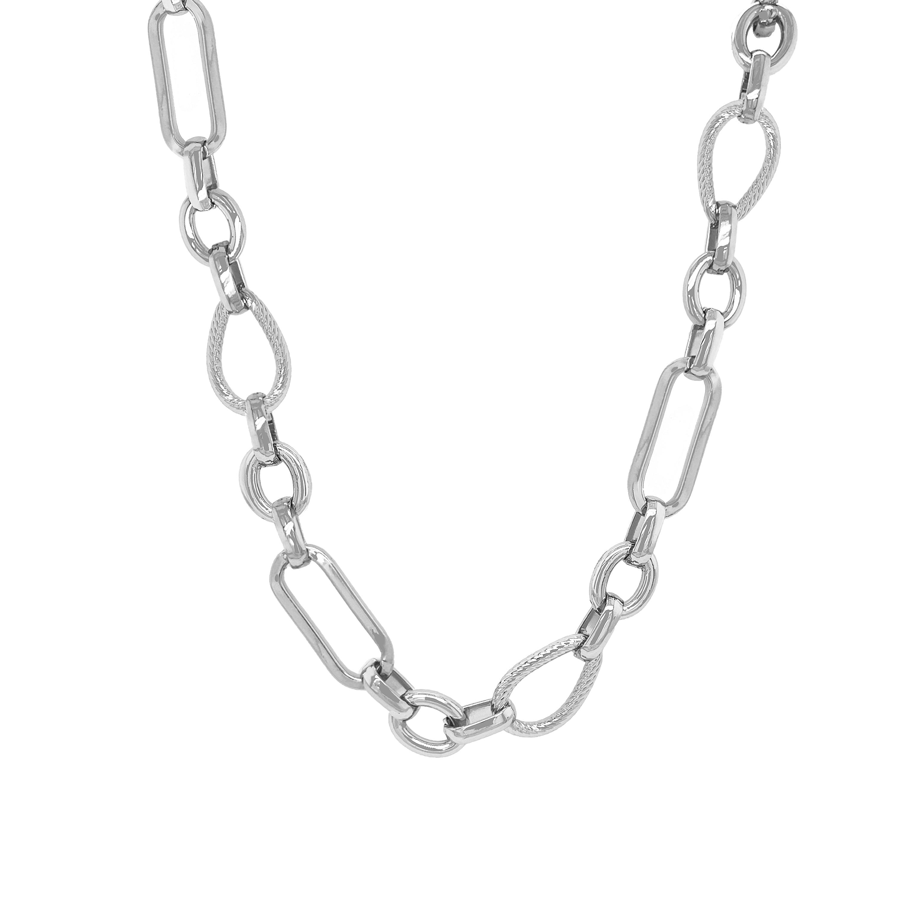 Mixed Link Necklace

White Gold Plated Over Silver
Pear Shape Links: 0.76" Long X 0.50" Wide
Oval Links: 1" Long X 0.39" Wide
18-20.5" Adjustable Length

While supplies last. All Deals Of The Day sales are FINAL SALE.