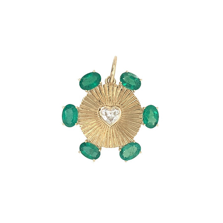 Emerald & Diamond Heart Disc Charm